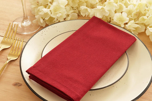 PurpleEssences Set of 12 Cloth Dinner Napkins 100% Cotton 18x18 Inch - Soft Durable Washable - Ideal for Farmhouse Party Fall Thanksgiving - Perfect Everyday Use Table Linen - Red
