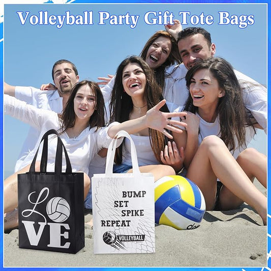 Wesnoy 48 PCS Volleyball Gift Bags Bulk Reusable Non Woven Volleyball Snack Party Favors Tote Treat Goodie Candy Bags with Handle for Team Sports Theme Birthday Party 9.84 x 7.87 inch