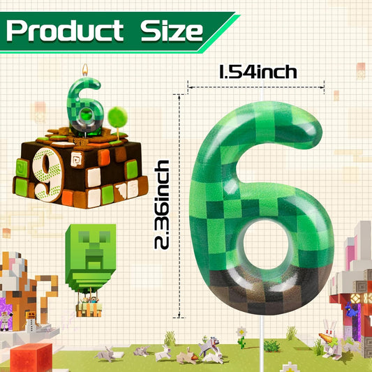TNT Themed Birthday Cake Candle Number 6 Dynamite Themed Green Candle Birthday Party Decoration Cake Topper for Pixel Theme Birthday Party Anniversary Party Dynamite Party Video Game Party (Number 6)