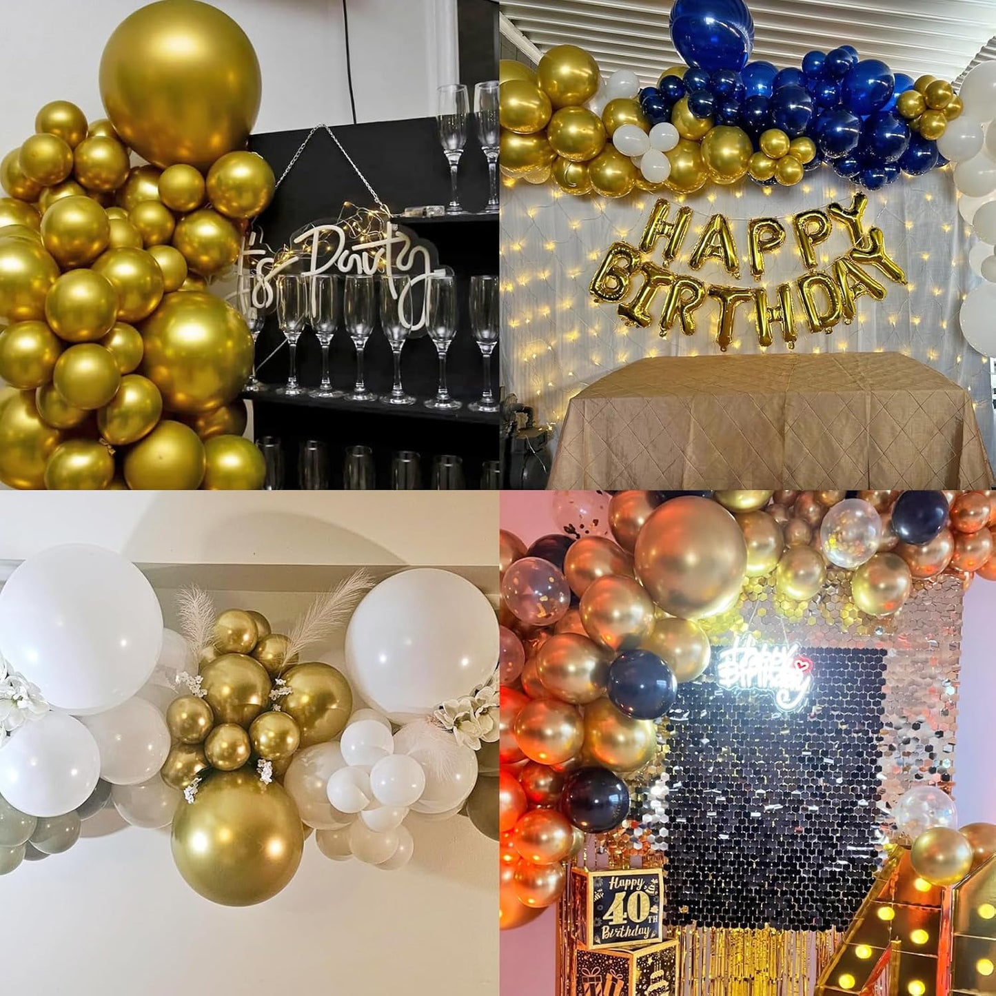 50pcs Metallic Gold Balloons, Helium Quality 12inch Chrome Gold Latex Balloons for Balloon Garland Arch As Wedding Graduation Birthday Party Decoration (with Ribbon & Glue)