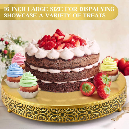Wenqik Gold Wedding Cake Stand 16 Inch Metal Round Cake Stands Dessert Display Cupcake Stands Plates for Wedding Birthday Party Celebration
