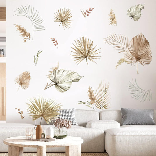 decalmile Boho Palm Leaves Wall Decals Large Leaf Plants Wall Stickers Decor Bedroom Living Room Nursery Wall Decor