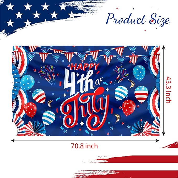 Large 4th of July Decorations Banner Outdoor Patriotic Memorial Day Independence Day Flag71x44 Inch, Flag Day Yard Sign Bunting Background for Photography for Indoor Home House Decor Party Supplies
