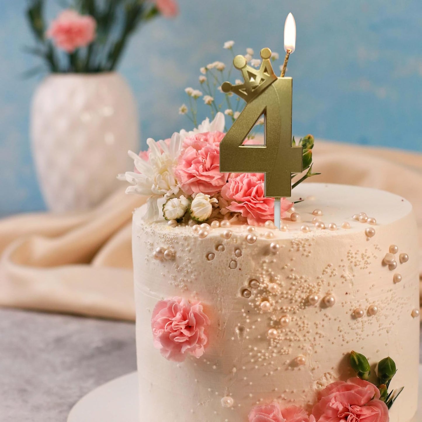 The Number 4 Gold Birthday Candles for Cake is Beautiful Number Candles for 4th Birthday Decorations for Boys and Girls (Gold-4, Crown)