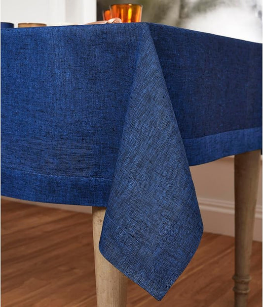 Solino Home Linen Tablecloth 60 x 108 Inch - 100% Pure Linen Royal Blue Table Cloth for Rectangular Tables - Athena, Machine Washable Cloth Tablecloth