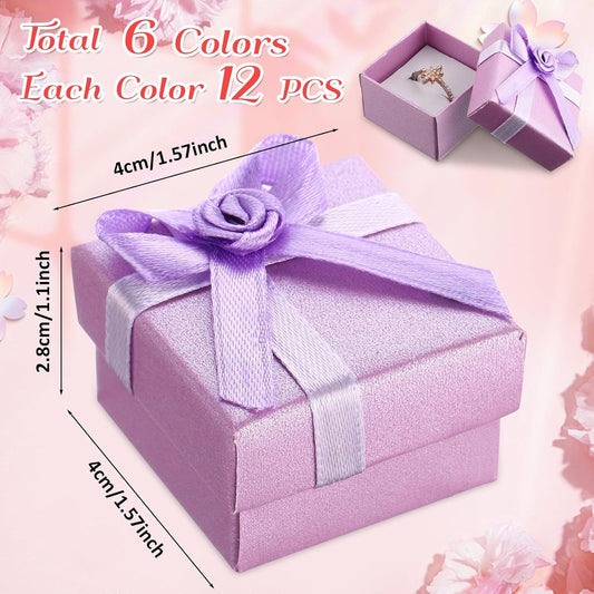 Bucherry 72 Pcs Ring Boxes 1.6 x 1.6 In Hard Cardboard Jewelry Box with Ribbon Bow Small Jewelry Gift Cases for Small Business(Vivid Color)