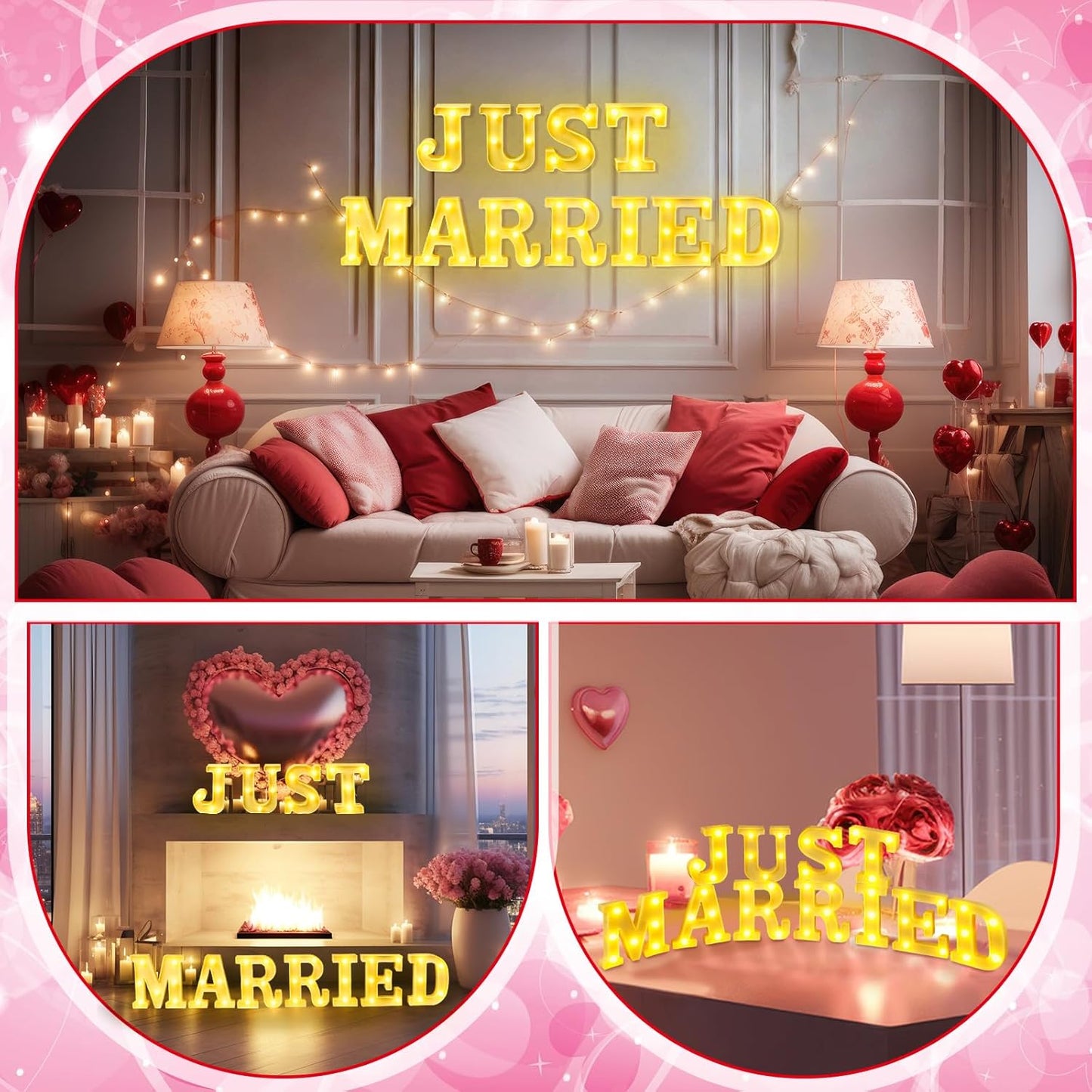 11 Pcs Just Married Large LED Letter Sign Just Married Sign LED Lights Wedding Ceremony Backdrop Decorations Battery Powered Table Decoration for Wedding Proposal Engagement