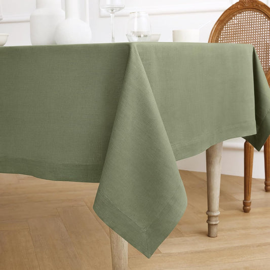 Solino Home Linen Tablecloth 60 x 120 Inch - 100% Pure Linen Oil Green Table Cloth for Rectangle Tables - Fete, Machine Washable Tablecloth for Fall, Autumn, Thanksgiving, Christmas