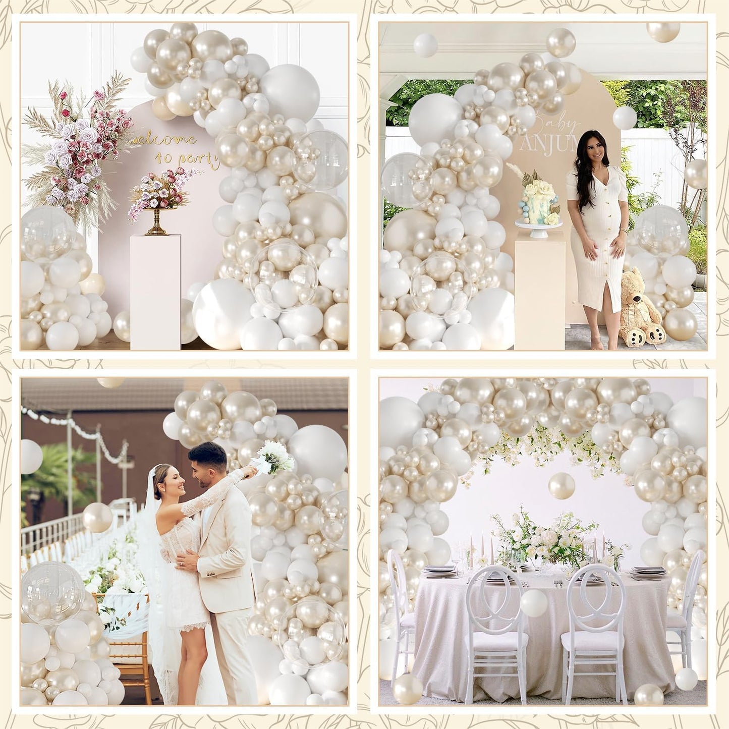 Pearl White Balloon Arch Kit 101Pcs Double Stuffed Pearl Balloons Garland Arch Kit Including Pearl White Clear Balloons for Wedding Bridal Shower Engagement Baby Shower Birthday Party Decorations