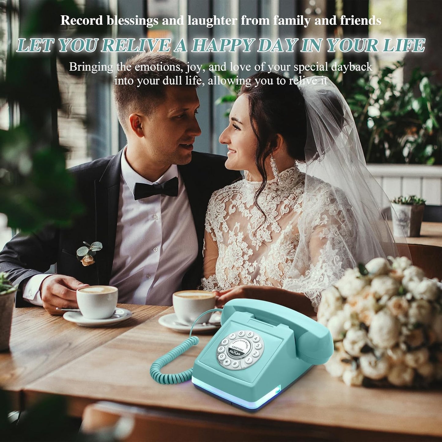 UKBW Audio Guest Book Wedding Phone, 32G Record Customized Audio Message with Guest Book, Retro Style Audio Guestbook for Birthdays Parties Confessions Special Occasions, Blue