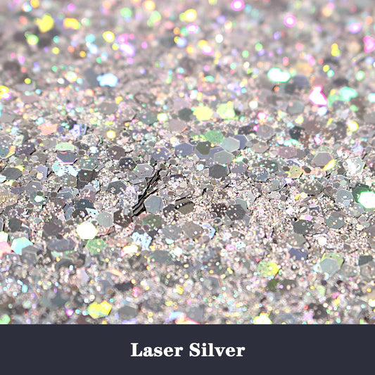 Holographic Chunky & Fine Mixed Glitter, 190g/6.7oz - Laser Silver for Face, Body & Nail Art, Epoxy Resin Tumbler & Jewelry Making