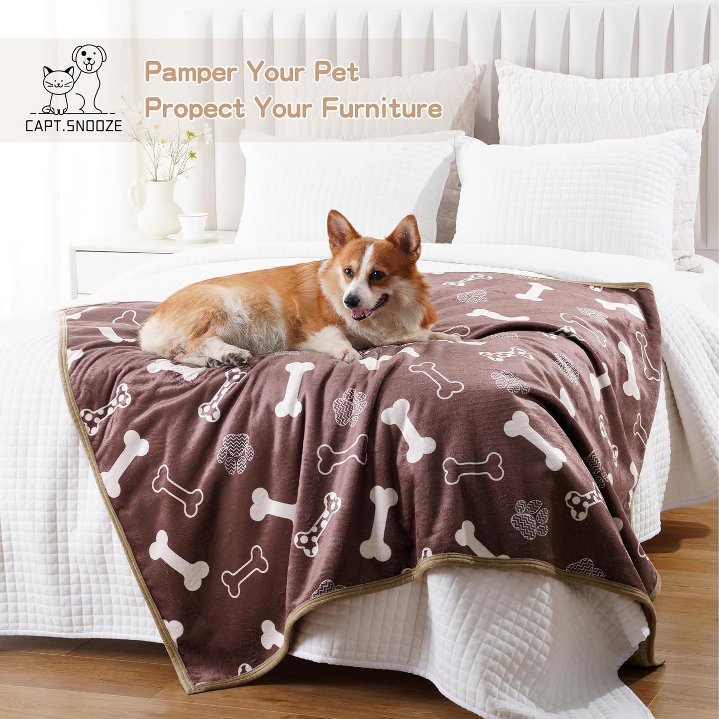 Waterproof Dog Blankets Pet Blanket, 30"x40" Cat Blanket for Indoor Cats, Soft Fluffy Sofa Car Bed Protector, Reversible Sherpa Fleece Puppy Blanket for Small Medium Dogs (Chocolate)