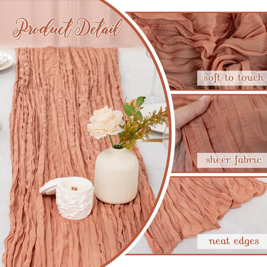 6 Pack Dusty Pink Cheesecloth Table Runner 120 Inch Boho Gauze Table Runner, Rustic Sheer Cheese Cloth Fabric Table Runners for Parties, Baby Shower, Birthday and Weddings