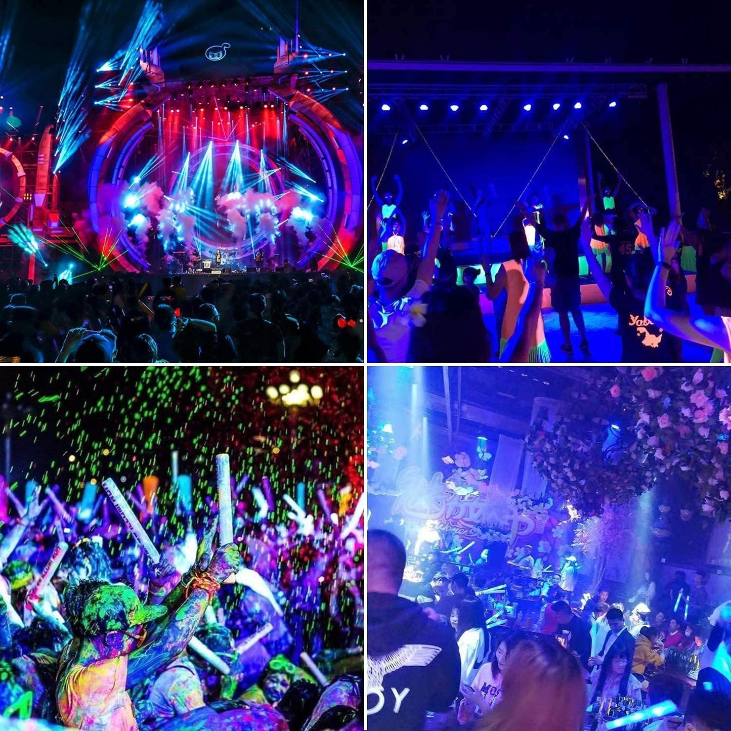 4 Pack 200W LED Flood Black Lights,395nm to 405nm UV Outdoor Flood High Power Blacklight Light with Plug in, IP66 Waterproof Large Black Light Spotlight for Glow Party Large Space, Halloween