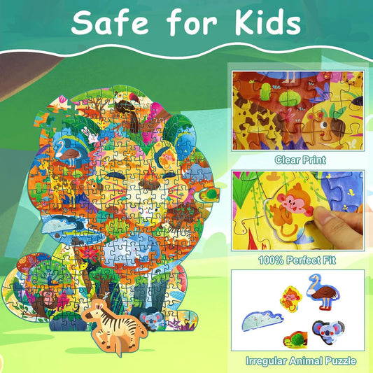 Animal Puzzles for Kids Ages 6-8 200 Piece Lion Jigsaw Puzzles Unique Animal Shape Floor Puzzle Ages 8-10 Learning Educational Toys Birthday Gift for Boys Girls Ages 10-12