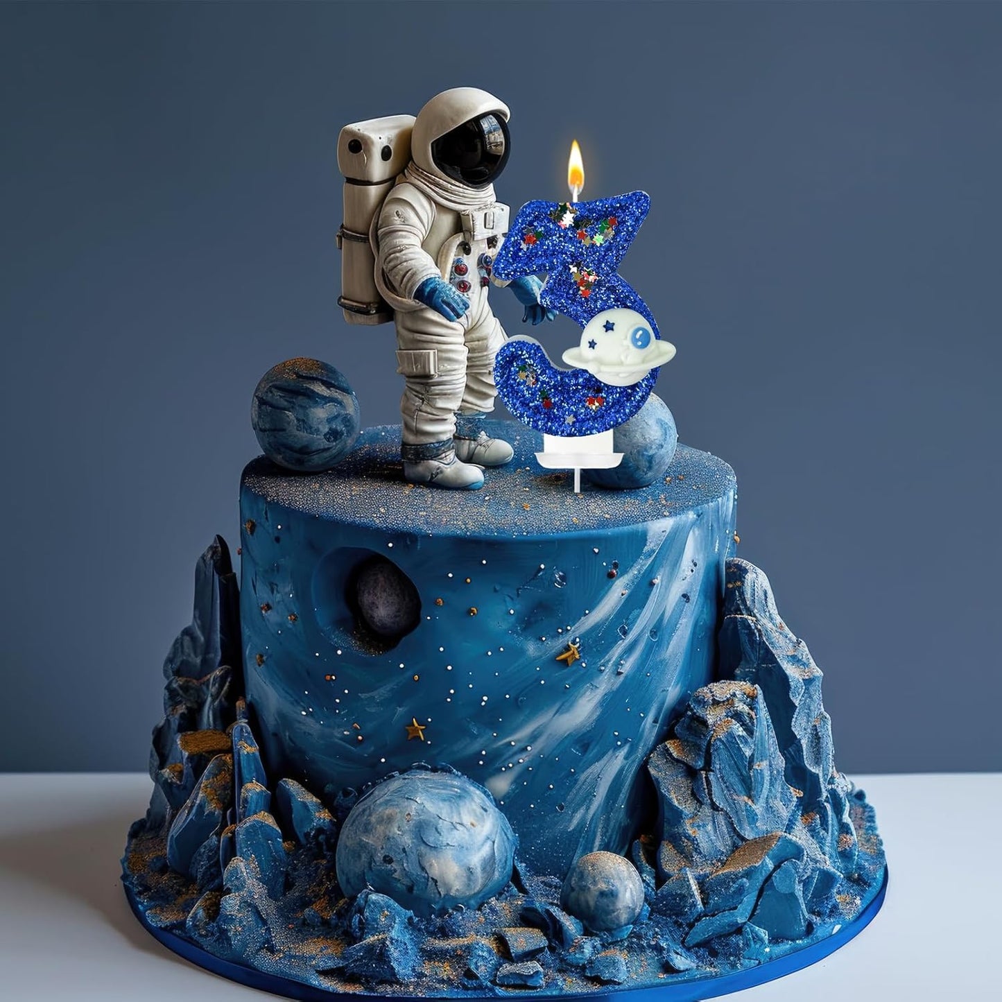 HXOUSE Spaceship Number 3 Birthday Candles - Outer Space Universe Birthday Candles for Cake, 3 Candle Topper for Anniversary Celebrations, Astronaut Rocket Party Decorations for Boys