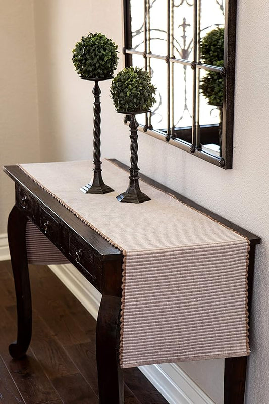 Sticky Toffee Cotton Table Runner 14x72 in – Tan Woven Ribbed Farmhouse Boho Décor for Kitchen or Dining Table, Oeko-Tex