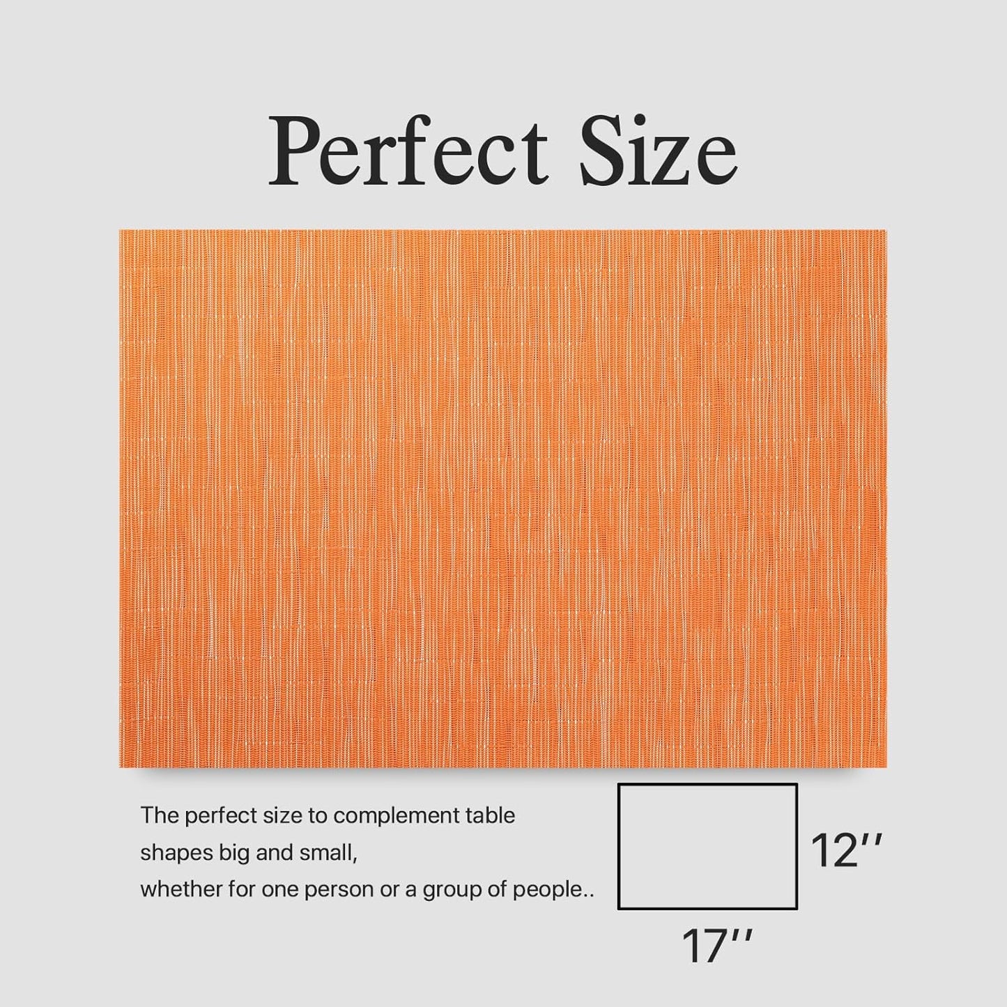 Placemats Set of 6 - Easy Clean Woven Vinyl Placemats for Dining Table, Indoor/Outdoor Place Mats, Washable PVC Table Mats (Orange)