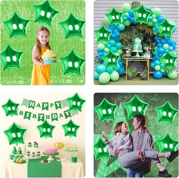 Green Star Balloons Foil, 10PCS Green Foil Stars Shape Balloons, 18 Inch Metallic Stars Balloon for Helium Pentagram Balloon for Birthday, Anniversary, Jungle Theme, Christmas Party Decoration
