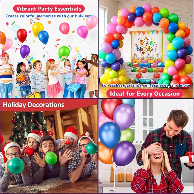 100PCS 12 Inch Rainbow Latex Balloons, Assorted Colors Party Balloons Bulk Pack for Birthday Decorations, Baby Shower, Wedding & Festival Party Supplies