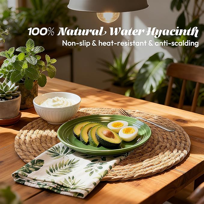 13 Inch Round Woven Placemats Set of 24, Boho Farmhouse Rustic Rattan Wicker Braided Chargers for Dining Table, Water Hyacinth Jute Place Mats for Dinner Plates, Outdoor Patio & Wedding Decor