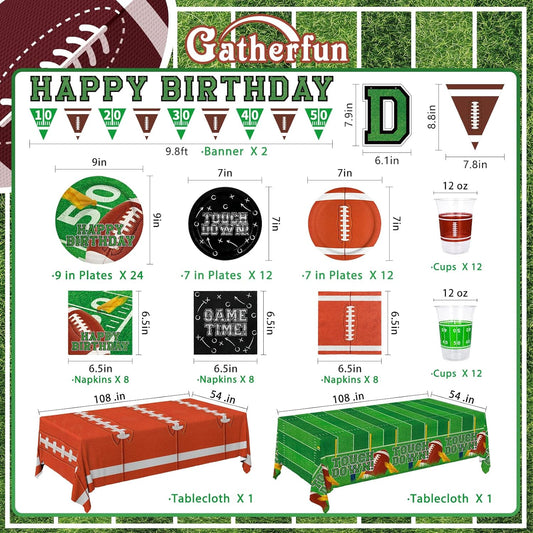 Football Birthday Party Decorations Kit for 24: Football Party Supplies Set with Plates, Dessert Plates, Napkins, Cups, Banner & Touchdown Tablecloth - for Football Tailgate Party Decorations