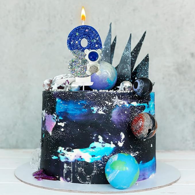 HXOUSE Astronaut 9th Birthday Candle - Space Universe Sparkler 9 Candle for Birthday Cake Boy, Topper for Party Decorations Anniversary Celebrations (Number 9)