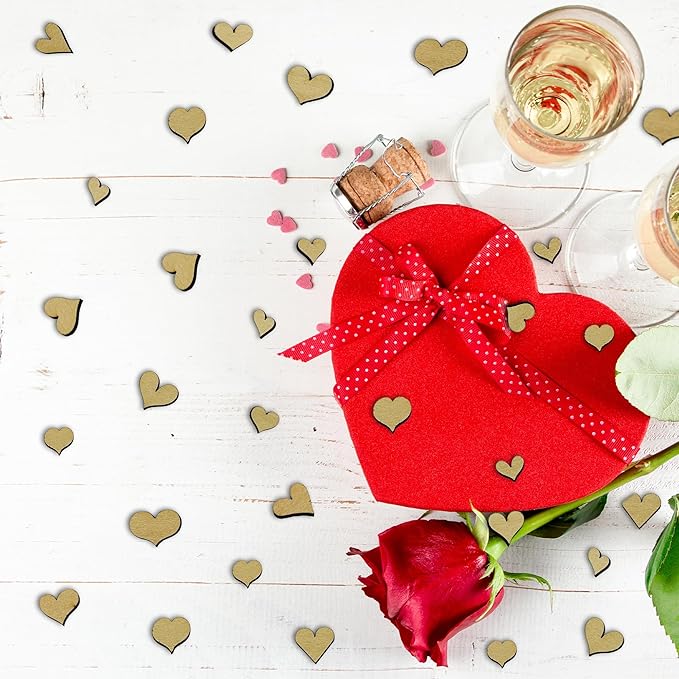 Confetti - Engraved Wood - Rustic Wooden Wedding Decor Party Table Scatter Decorations (Hearts)