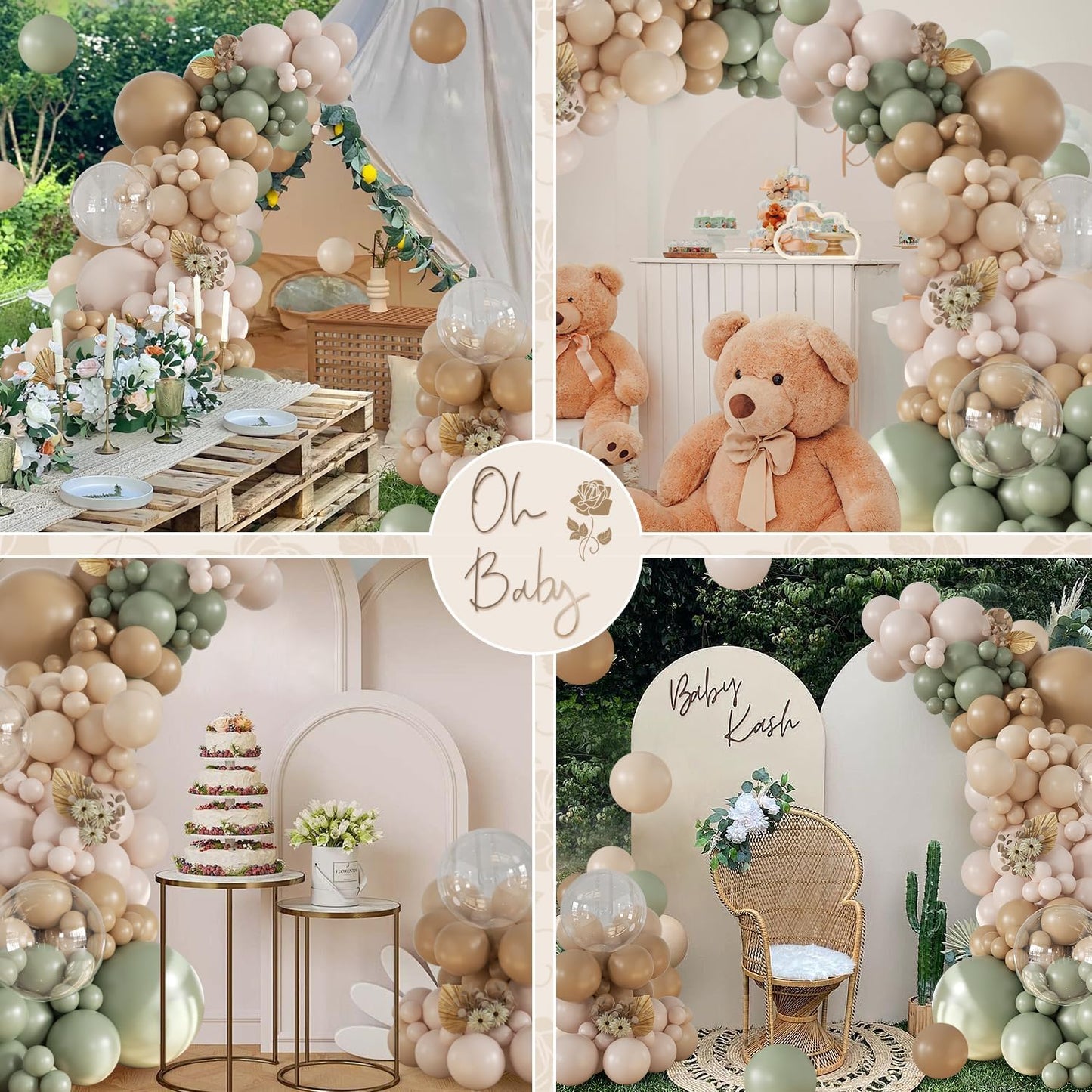 Sage Green Balloon Arch Kit 126Pcs Neutral Balloon Garland Arch Kit Include Dusty Green Sand White Tan Nude Clear Balloons for Wedding Boho Baby Shower Gender Reveal Birthday Party Decorations
