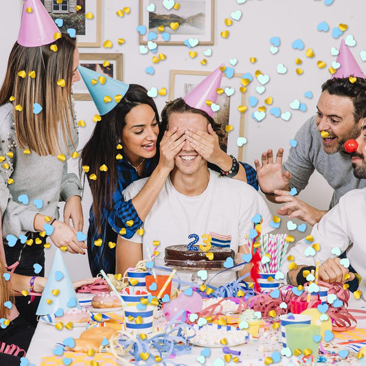 12" Confetti Cannons with Blue & Gold Heart Filling - Party Poppers for Gender Reveal Baby Shower Bridal Shower Valentine Wedding Anniversary - Easy to Use - Pack of 6