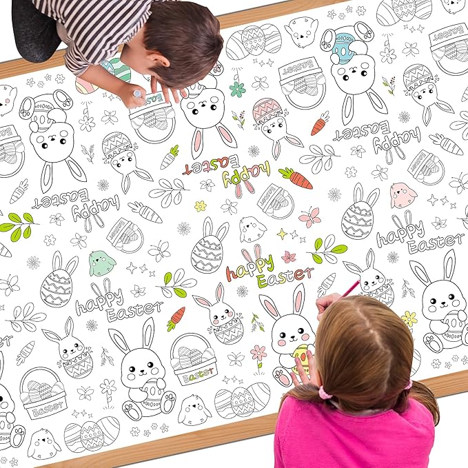 Childom 1 Pack Easter Tablecloth Coloring Tablecloth,Easter Decorations Crafts for Kids,54 x 108 Inch Disposable Paper Table Cover,Giant Coloring Poster for Gifts Games Activities Holiday Party Favors
