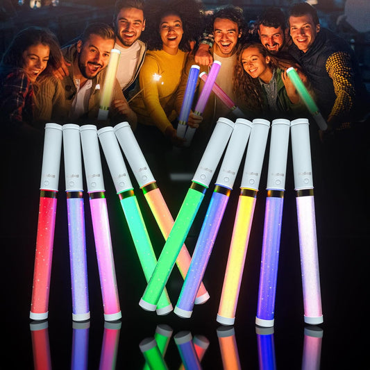 LED Glow Sticks 2 Pack, Reusable Light Up Toys 15 Colors Light Stick Bulk, Glow Party Supplies for Wedding, Birthday, Raves, Concert, Camping, New Year, Halloween, Christmas (with AAA Battery)
