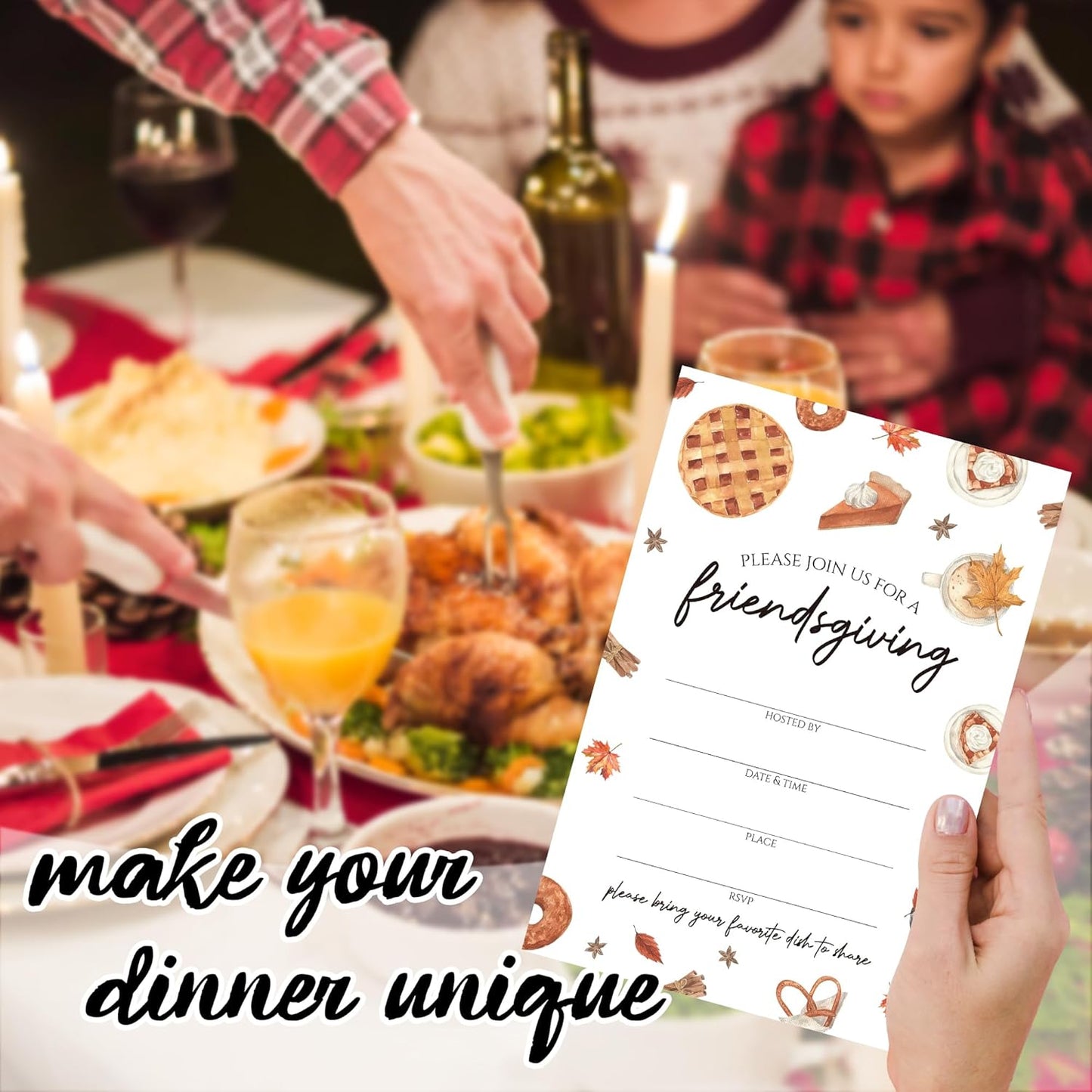 Friendsgiving Invitations - Pie & Fall Treats Themed Card with Envelopes And RSVP Cards - You're Invited 20Pcs Fill In Friendsgiving Party Cards(4 x 6 Inch) (038)