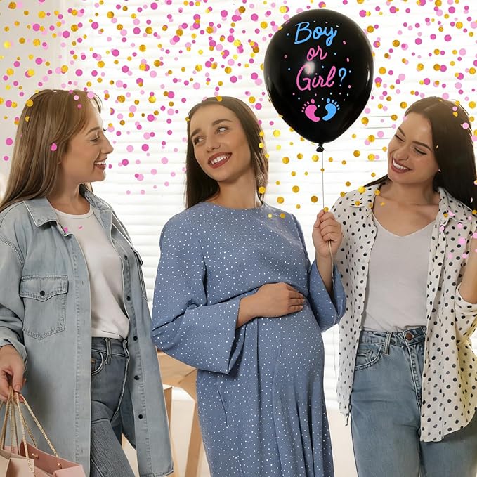 Gender Reveal Balloon 2 Pack, 36 Inch Black Balloons with Pink Blue Hearts Confetti for Boy or Girl Baby Gender Reveal Ideas Baby Shower Party Decorations Kit
