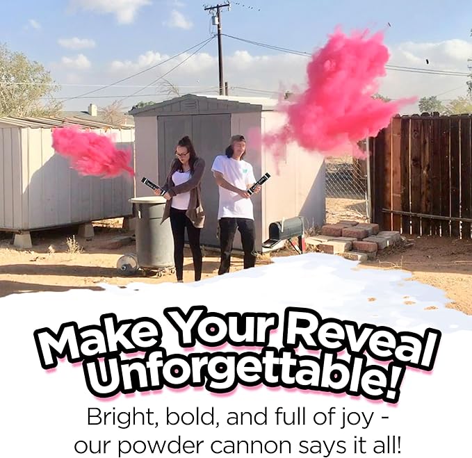Gender Reveal Surprise - Pink Gender Reveal Powder Cannon - Easy to Use Pink Powder Cannon for Baby Gender Reveal Parties, Baby Showers & More - Colorful Powder Popper - 12 Inch - 2 Pack