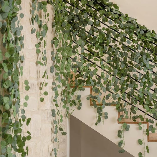 CQURE 48Pcs Eucalyptus Garland,Artificial Eucalyptus Leaves Table Greenery Garland Wreath Vines for Wedding Party Table Bedroom Wall Room Decor