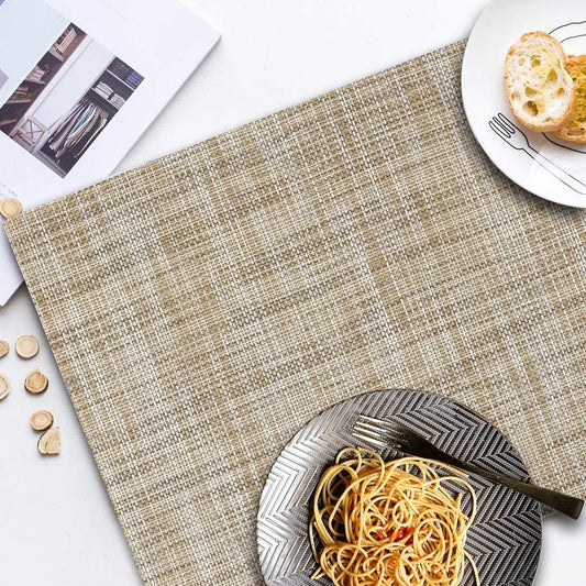 homEdge PVC Placemat, 4 PCS of Non-Slip Heat Resistant Place Mats, Washable Vinyl Placemats, Set of 4 – Linen Yellow