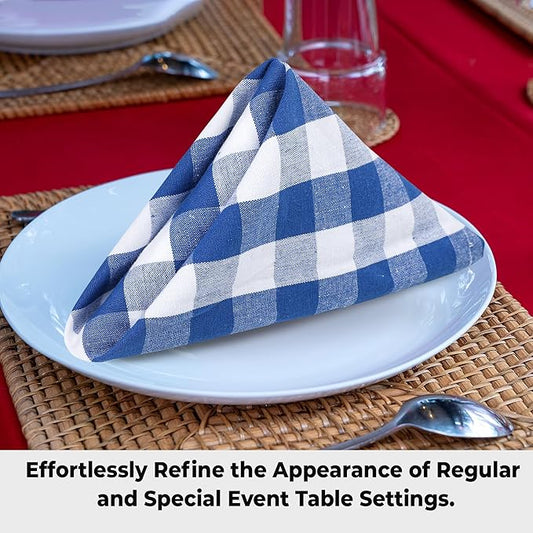 Urban Villa Cotton Dinner Napkins Set of 6, Highly Absorbent 20x20 Inches Premium Cloth Napkins Hotel Quality Reusable & Washable Table Dinner Napkins for Home & Weddings - Blue/White, Checks