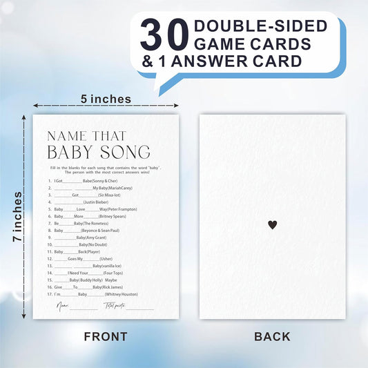 30 Name That Baby Song Game Cards For Baby Shower Game & Activity - Minimalism Double-Sided Fill In Style Game Cards, Gender Neutral,Baby Shower Party Favors & Decorations -C07