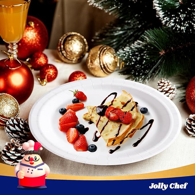 JOLLY CHEF Paper Plates 500 Count 10 inch,Soak Proof, Cut Proof, Microwave Safe Heavy Duty Paper Plates Disposable for Thanksgiving or Everyday Use