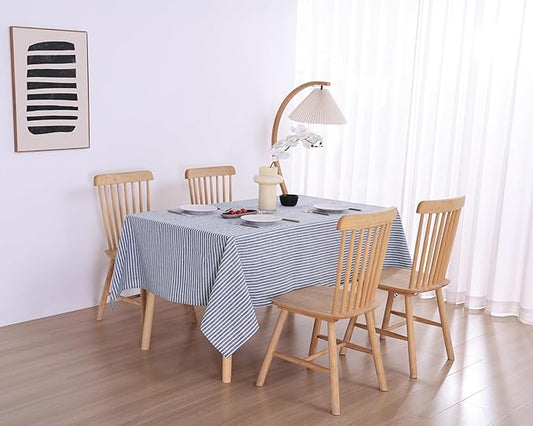 100% French Flax Linen Tablecloths Rectangle 120Lx60W Inch for Dinners, Parties, Easter, Halloween, Camping, Stone Washed, Textured, Machine Washable, 10-12 Sets (60''x120'', Blue Stripe)