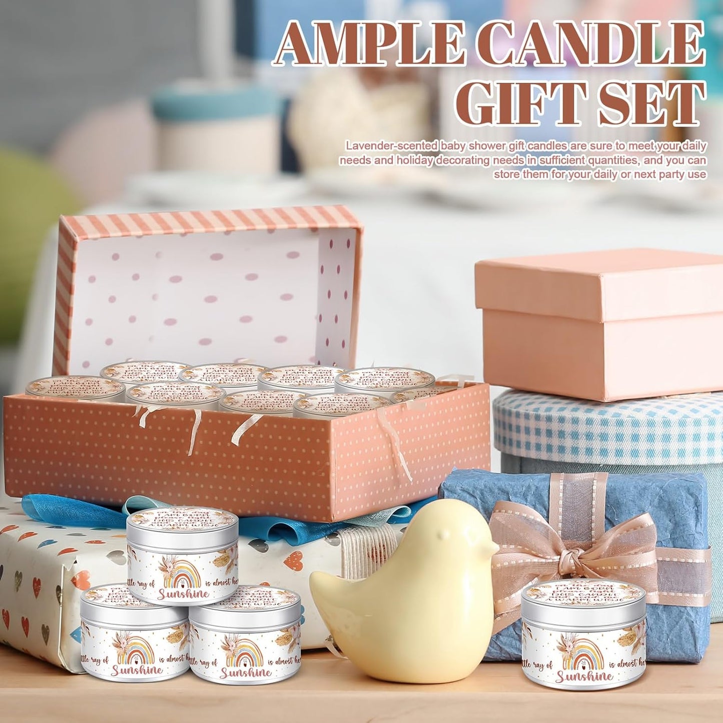 MTLEE 24 Pcs Boho Baby Shower Party Favors Candles Lavender Scented Baby Shower Favors for Guests Rustic Tealights Candles Gender Reveal Return Gifts Girl Boy(1.2 Oz, Khaki)