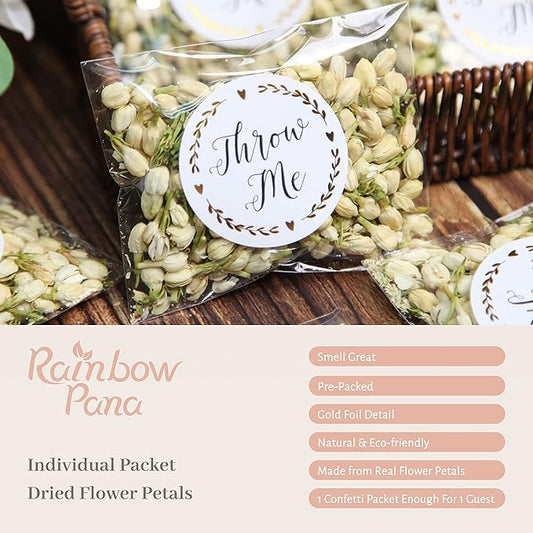 RainbowPana 50 Pack Wedding Confetti | Dried Flower Petals, Jasmine Buds | Biodegradable Flower Petals for Weddings, Dried Flower Confetti | Wedding Send Off, Exit, Tosses