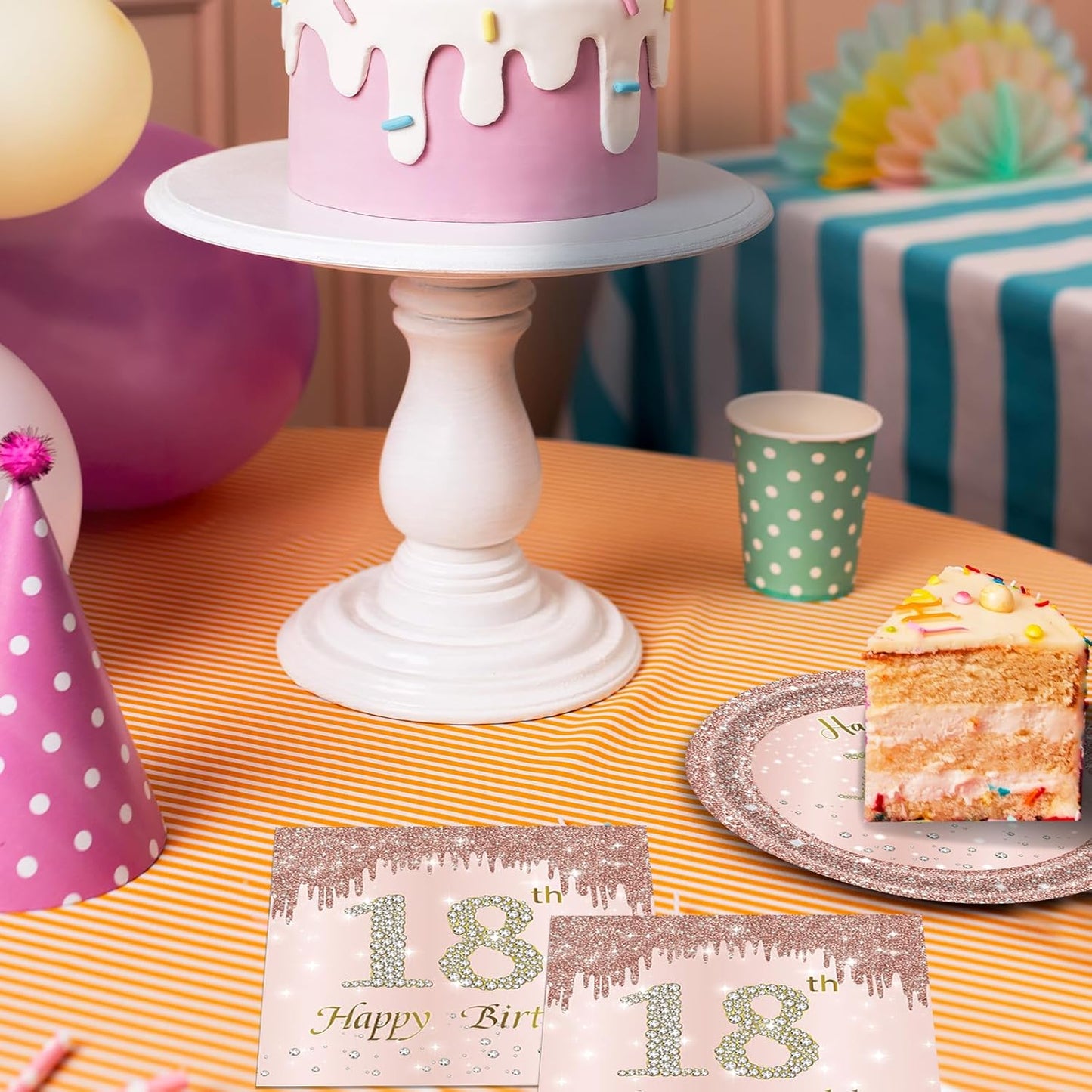 18th Birthday Party Decorations for Girls Pink Rose Gold Theme Birth Supplies Include 20 Plates 20 Napkins Sweet Eighteen Years Old Birthday Party Tableware for Girls Kids Children