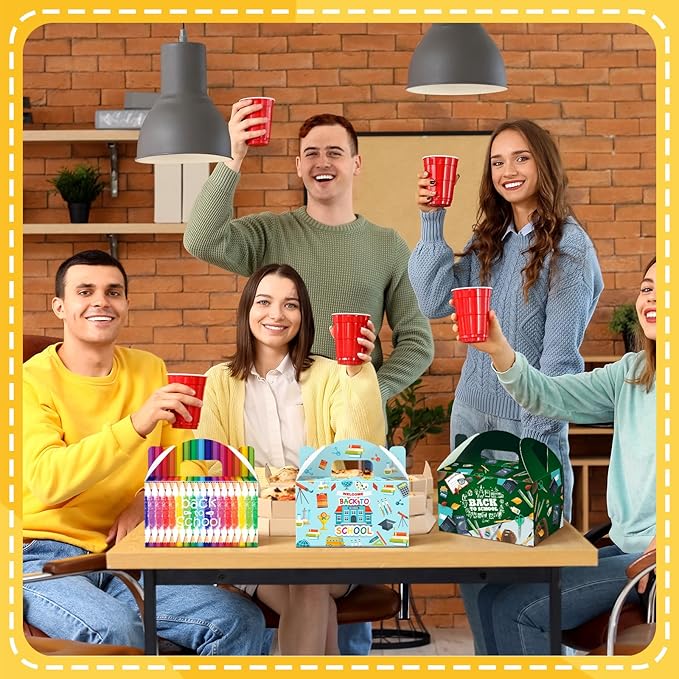 24 Pcs Back to School Party Favor Boxes First Day of School Gift Goodie Candy Cookie Treat Boxes with Handles for Classroom New Semester Favors Party Supplies