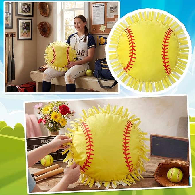 Mindsoft 6 Sets Fleece Tied Pillow Craft Kit Softball Theme DIY Pillow Making Set for Kids, No Sewing with Soft PP Cotton Stuffing for Softball Home Classroom Activity Gift for Sports Birthday Party