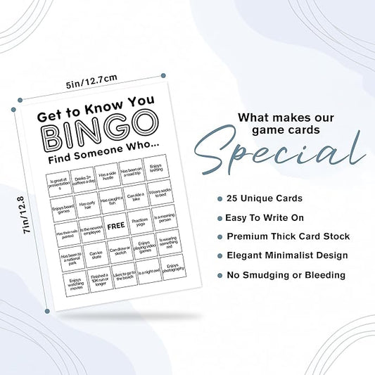 Sahjzk Office Bingo Cards, 25 Unique Randomized 5x7 Sheets, Get to Know You Bingo Game for Adults, Ice Breaker Office Party Games, Team Building Games for Work, High Replay Value - B001