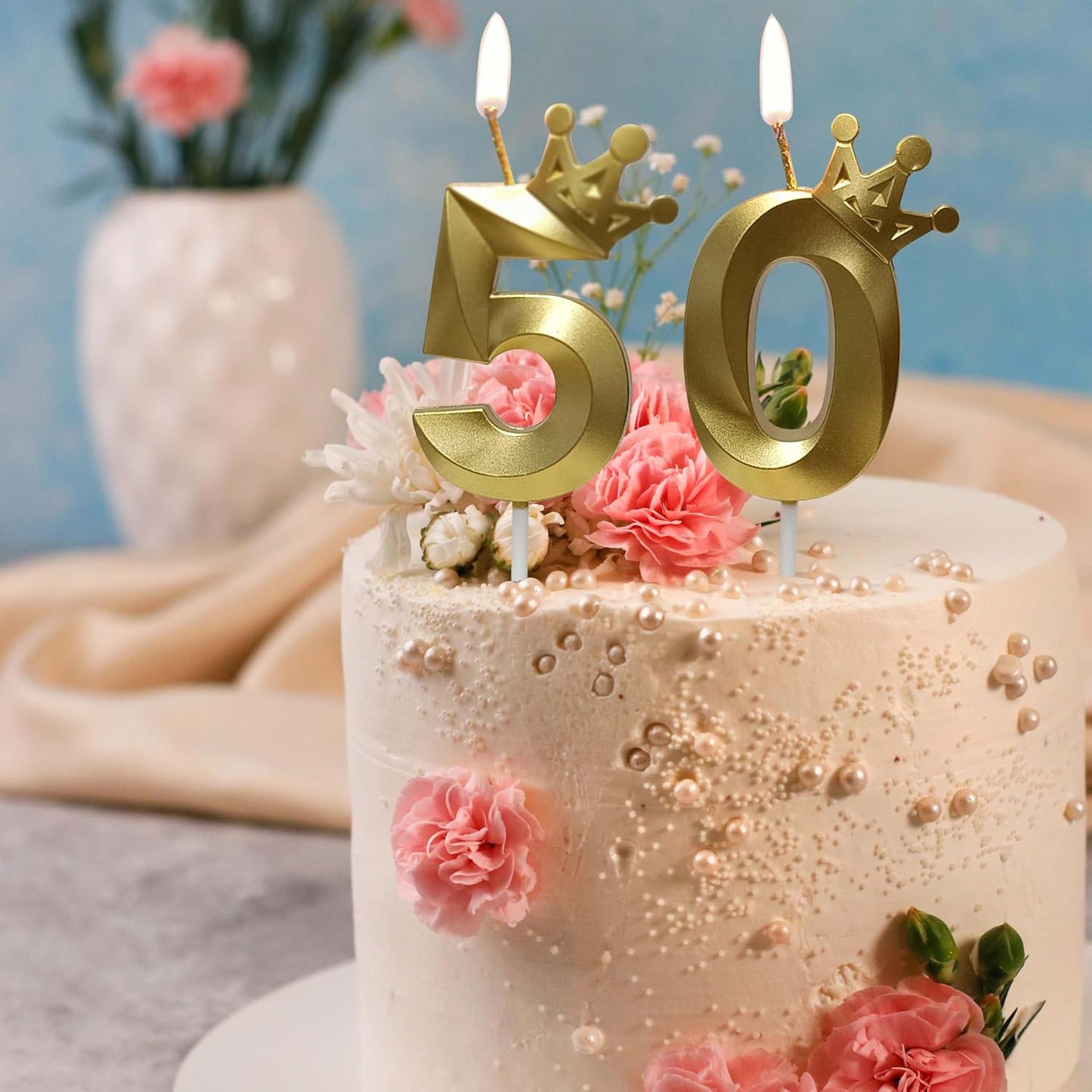 The Number 50 Gold Birthday Candles for Cake is Beautiful Number Candles for 50th Birthday Decorations for Man and Women (Gold-50, Crown)