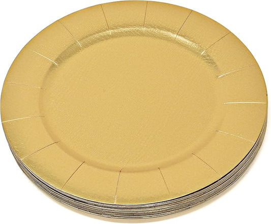 Gift Boutique 120 Disposable Gold Round Charger Plates 13" Dinner Table Serving Tray Plate Heavy Duty Reusable Paper Cardboard Platters for Table Setting Place Mats Cupcake Dessert Wedding Food Safe