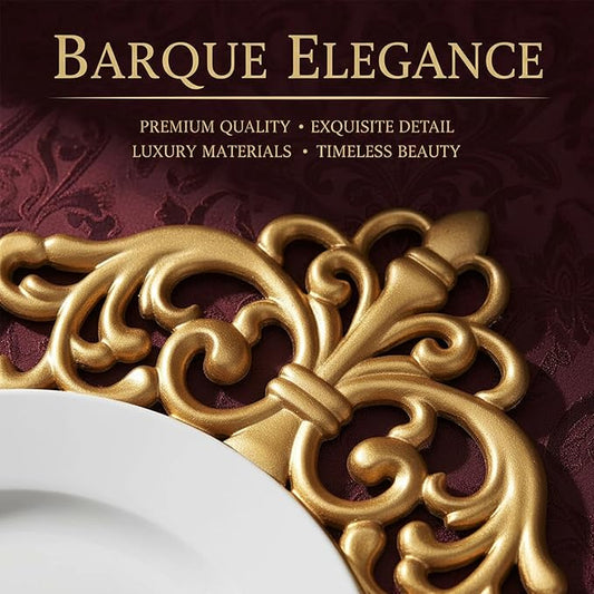 JEVERGN 12 Pack Gold Charger Plates, 12" Square Chargers for Dinner Plates, Gold Plate Chargers with Embossed Rims, Plastic Charger for Wedding, Party Event, Dinner, Table Setting